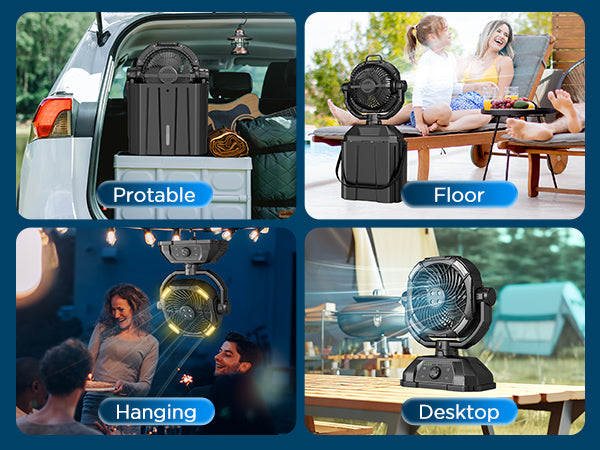 Portable Misting Fan with 25000mAh Reverse Charging & Remote Control, Auto-Oscillating LED Outdoor Cooling Fan, Stepless Speed, Waterproof Design for Camping, Patio, Pets, Garden Use (Black)