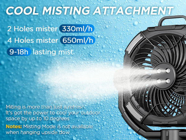 Portable Misting Fan with 25000mAh Reverse Charging & Remote Control, Auto-Oscillating LED Outdoor Cooling Fan, Stepless Speed, Waterproof Design for Camping, Patio, Pets, Garden Use (Black)