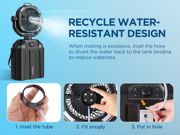 Portable Misting Fan with 25000mAh Reverse Charging & Remote Control, Auto-Oscillating LED Outdoor Cooling Fan, Stepless Speed, Waterproof Design for Camping, Patio, Pets, Garden Use (Black)